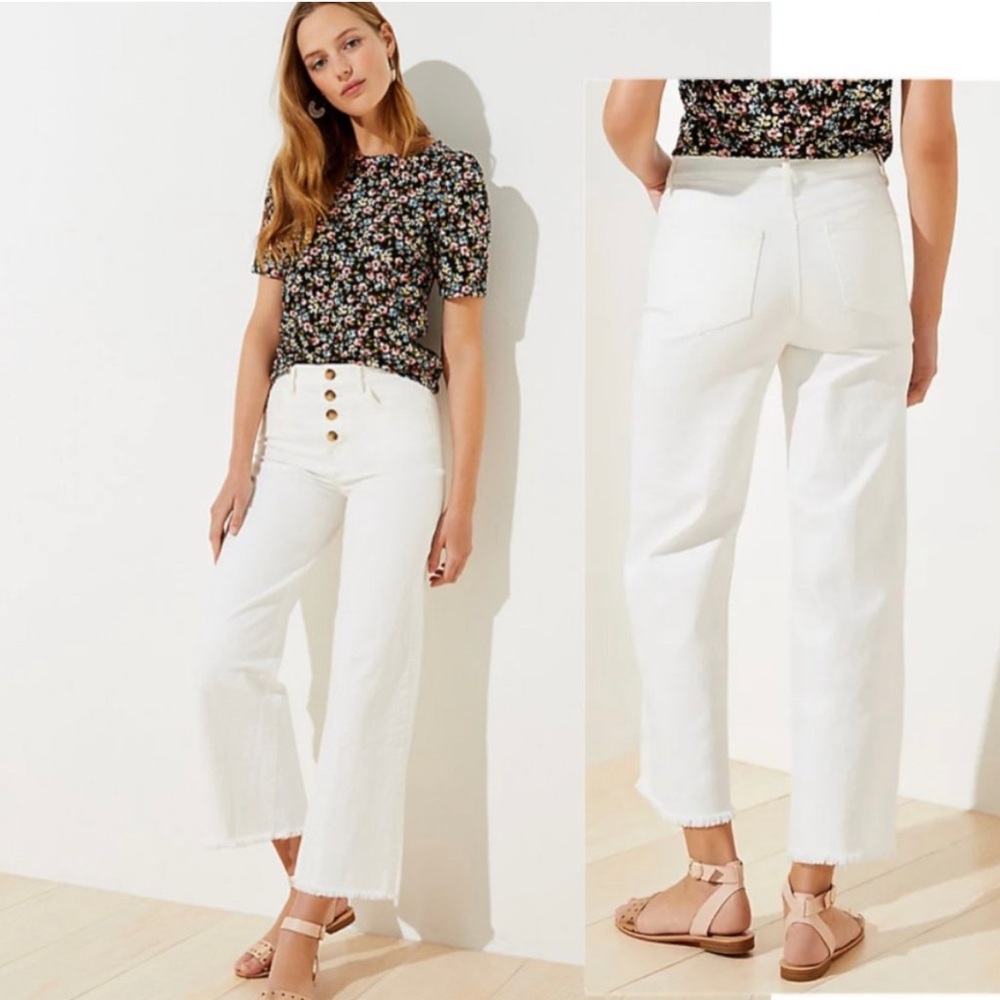 LOFT Wide leg white cropped jeans